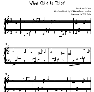 What Child is This Sheet Music and Sound Files for Piano Students